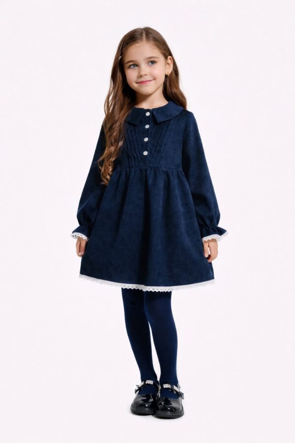 Rochita fete catifea LUCIA 6-10 ani bleumarin