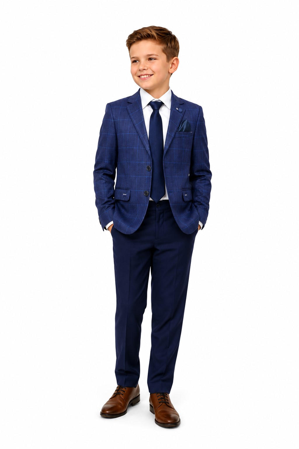 costum elegant baieti bleumarin carouri