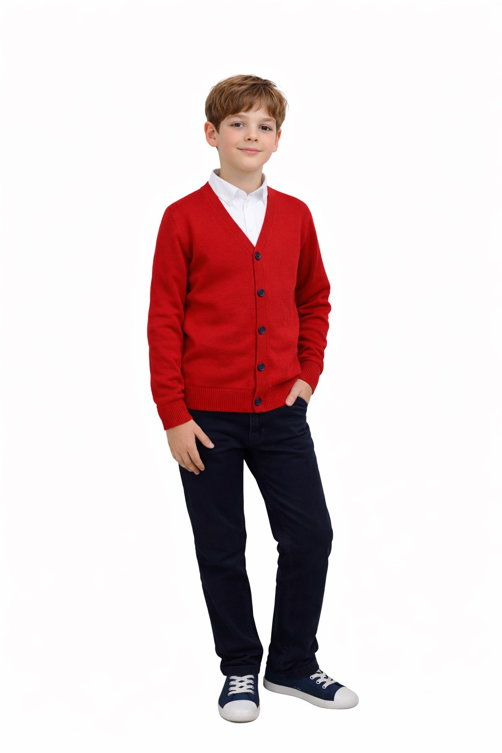 cardigan baieti scoala rosu Dorel4
