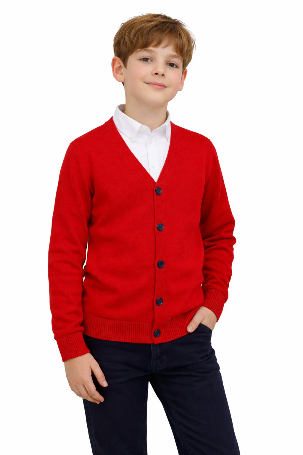 cardigan baieti scoala rosu Dorel5