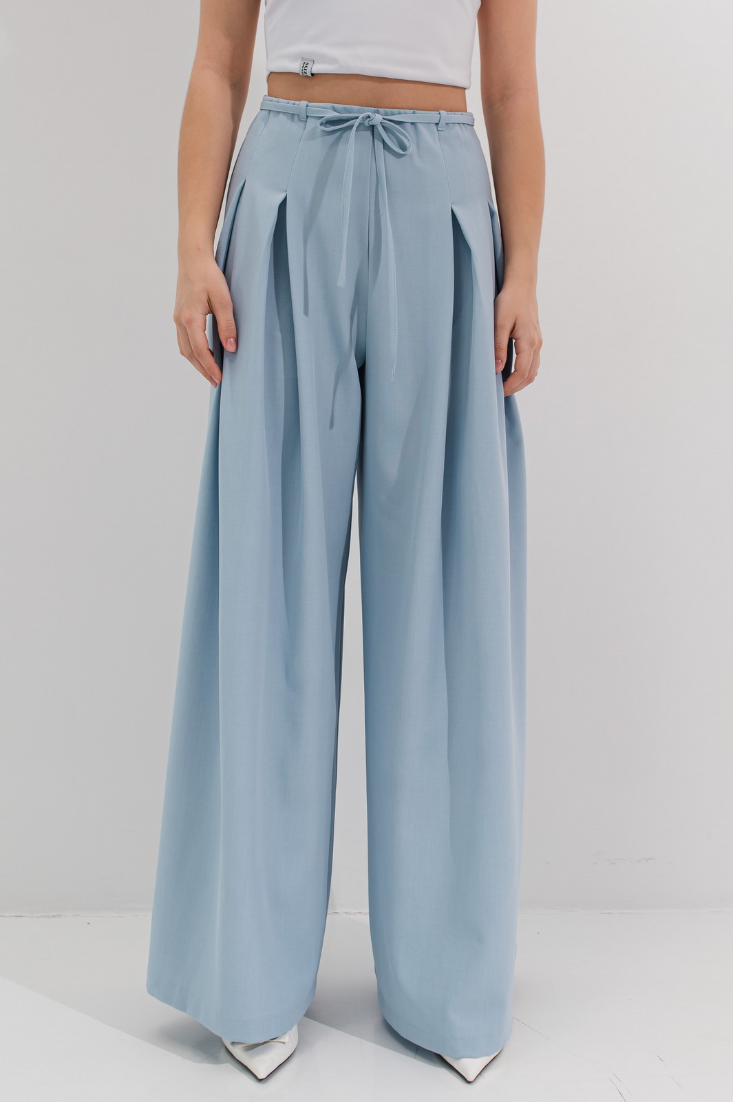 Pantaloni bleu fete largi evazati LESLIE