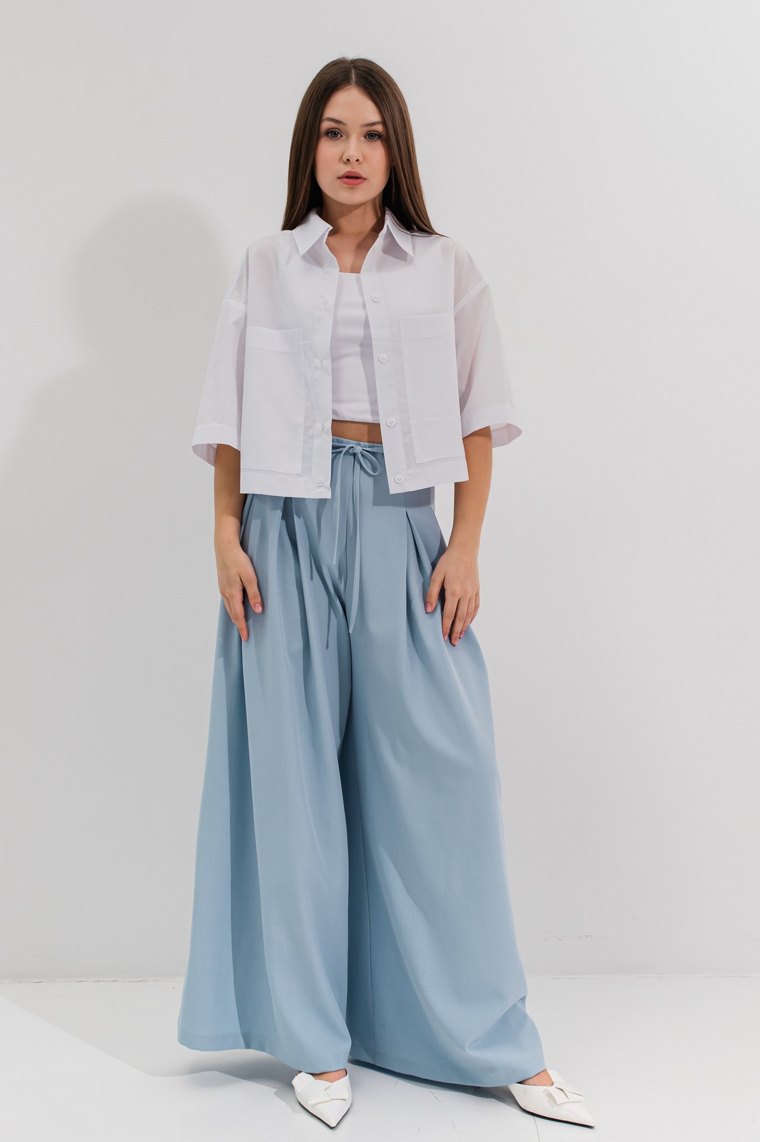 Pantaloni bleu fete largi evazati LESLIE4
