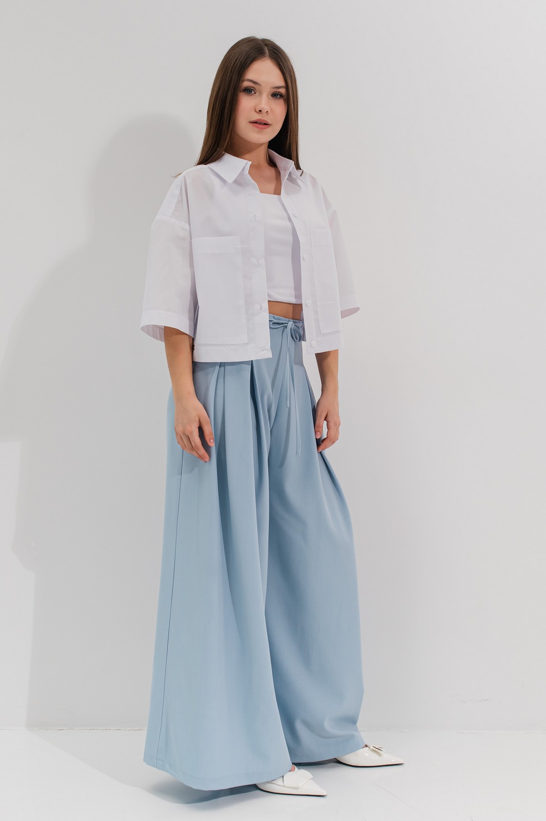 Pantaloni bleu fete largi evazati LESLIE5