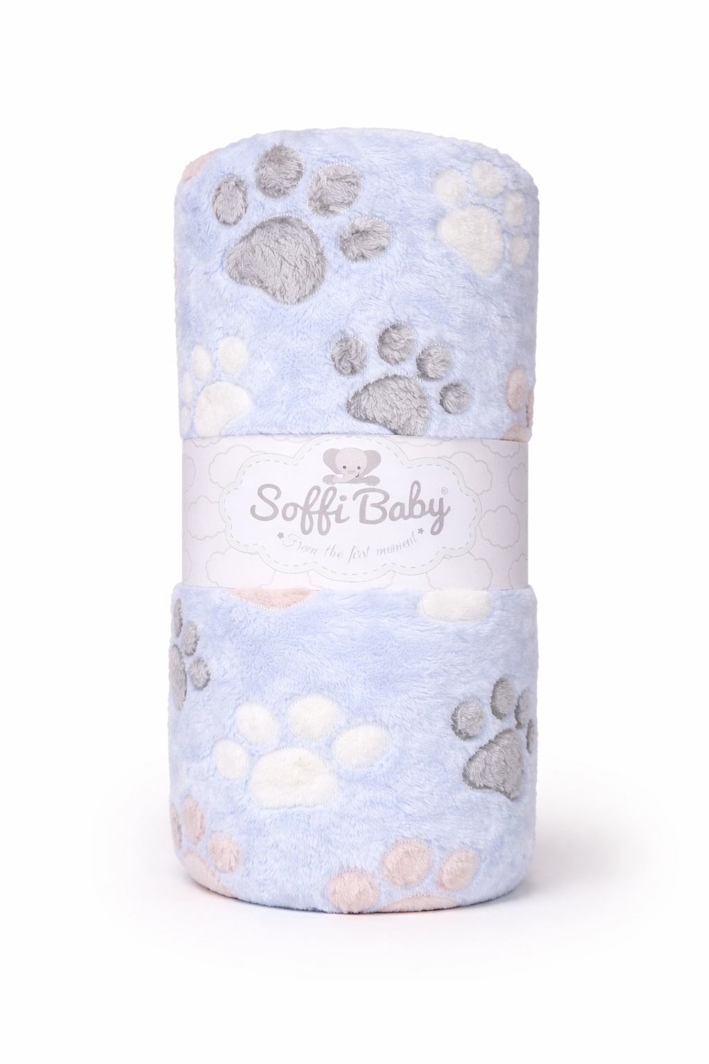 Păturică bebe botez albastră cu lăbuțe SOFFI1