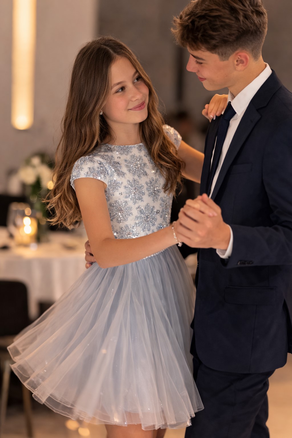 rochie eleganta fete tulle gri3