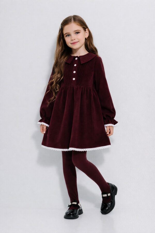 Rochita fete catifea LUCIA 6-10 ani burgundy