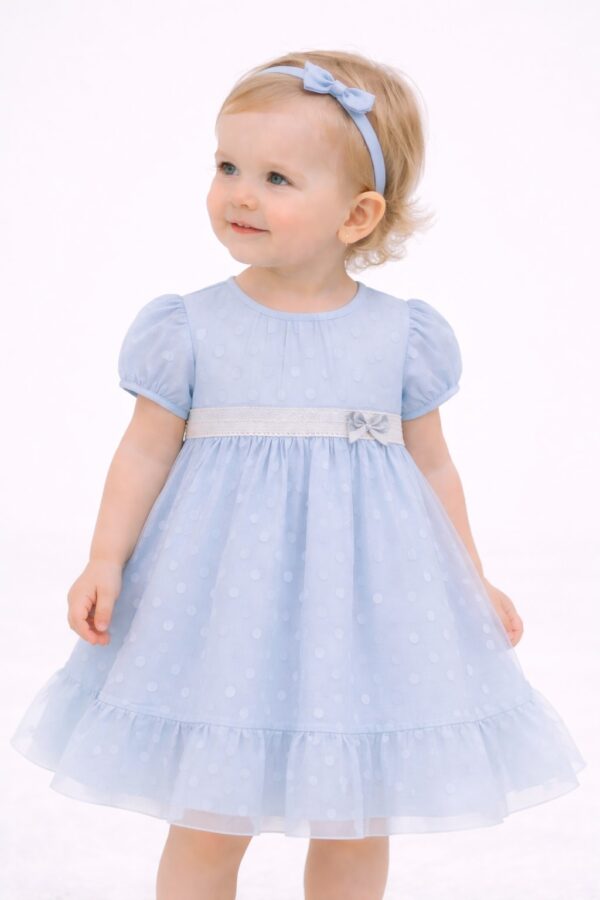 Rochie fete RODICA tull moale buline albastru pal
