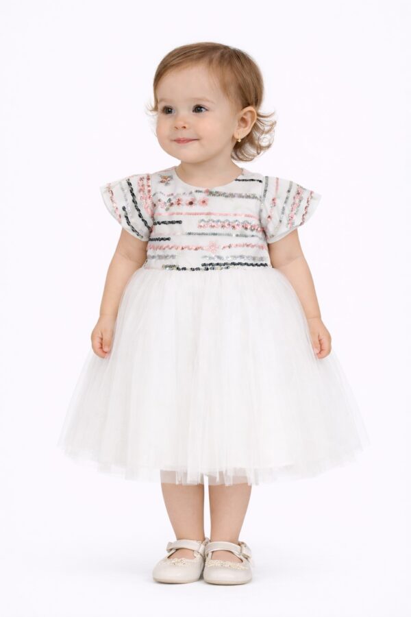 Rochie eleganta fete ELSA alb cu micropaiete