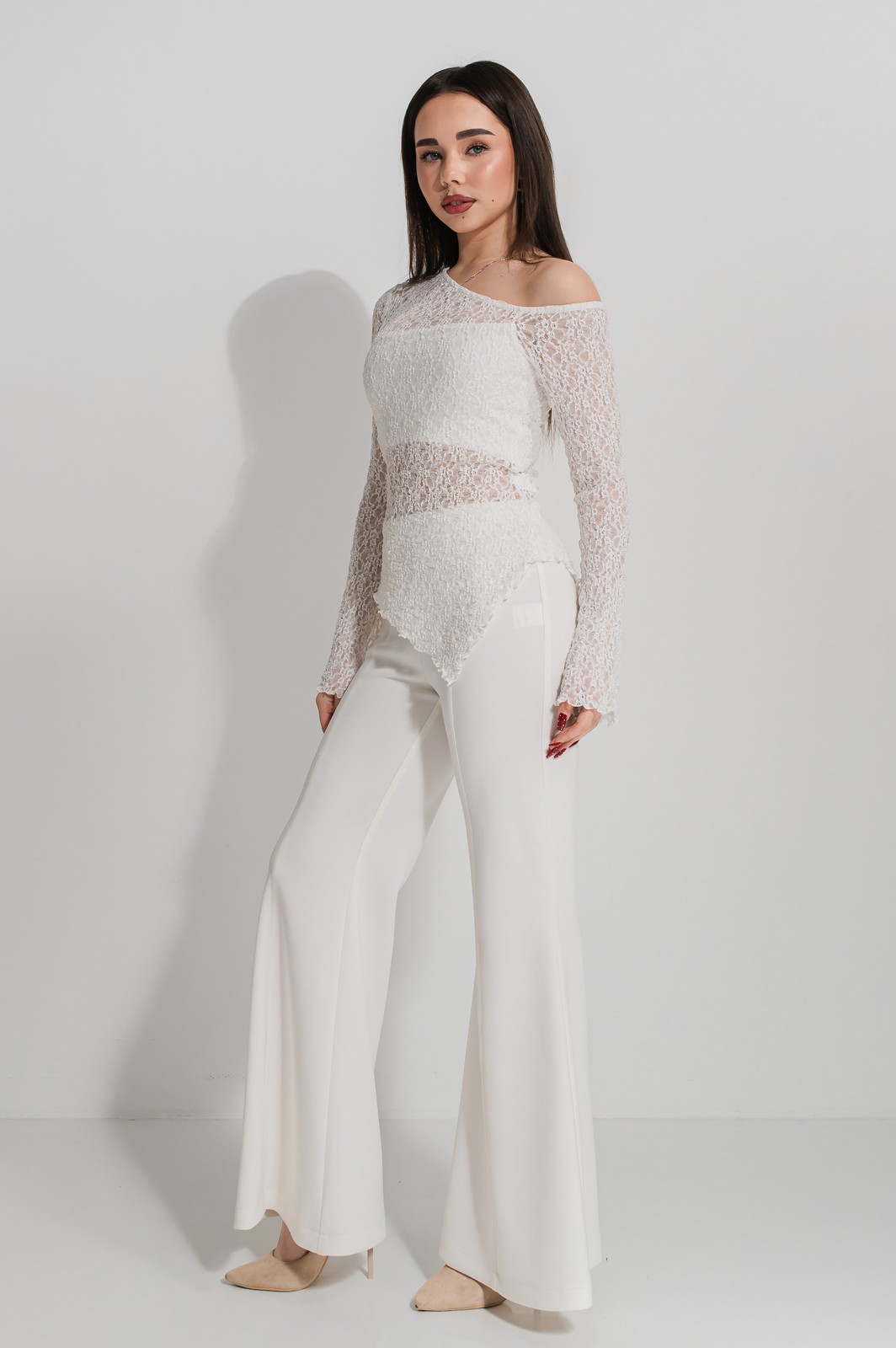 Pantaloni ivory evazati fete KRISTINA 11-14 ani1