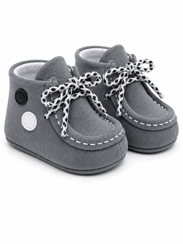 Mocasin bebe piele naturala gri buline