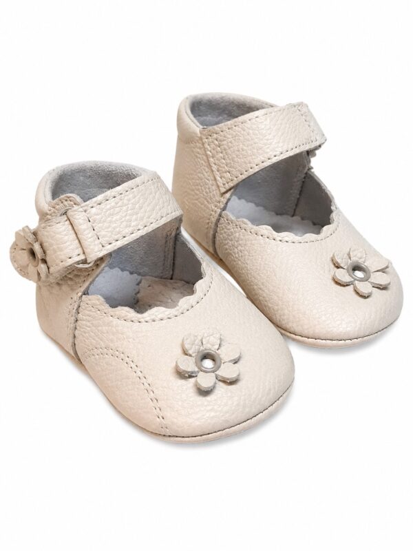 Pantofi botez fete piele naturala crem