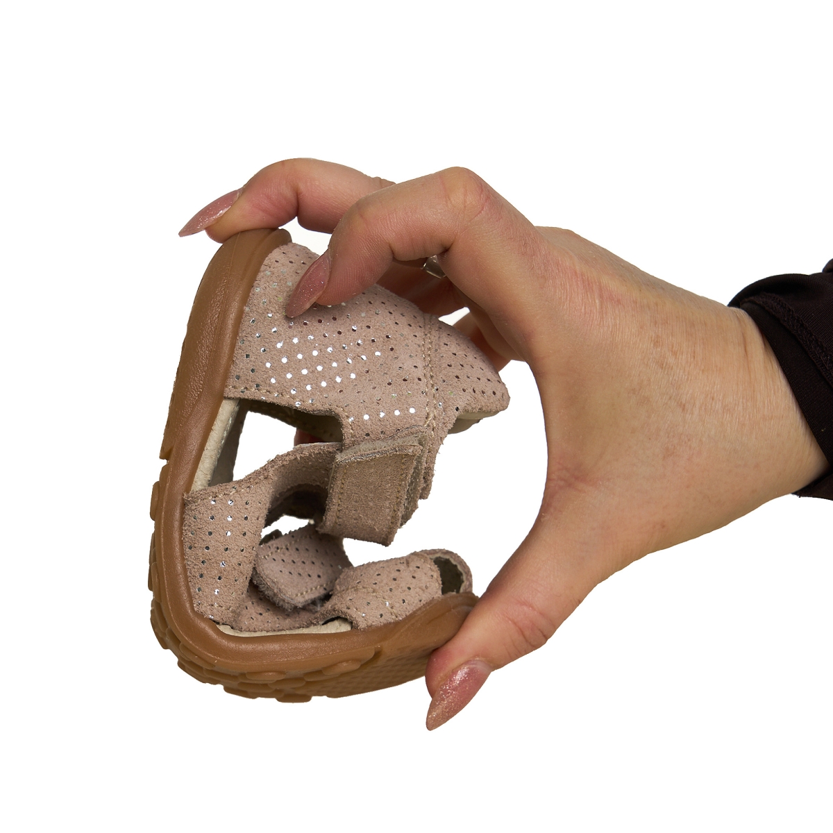 Sandale fete din piele cu talonet și talpă ultra flexibilă MARA, bej print4
