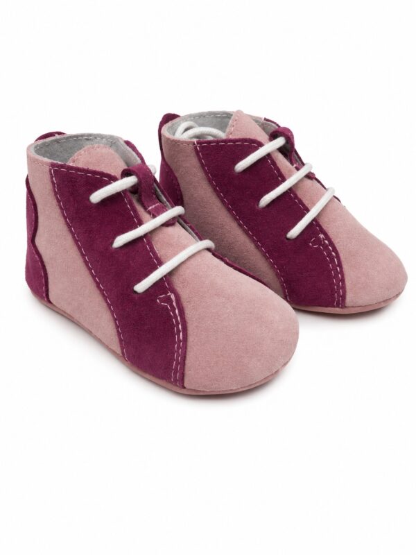 Pantofi bebe piele naturala roz-grena