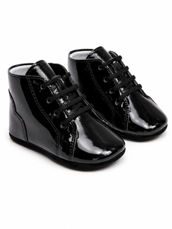 Pantof botez piele naturala negru lac