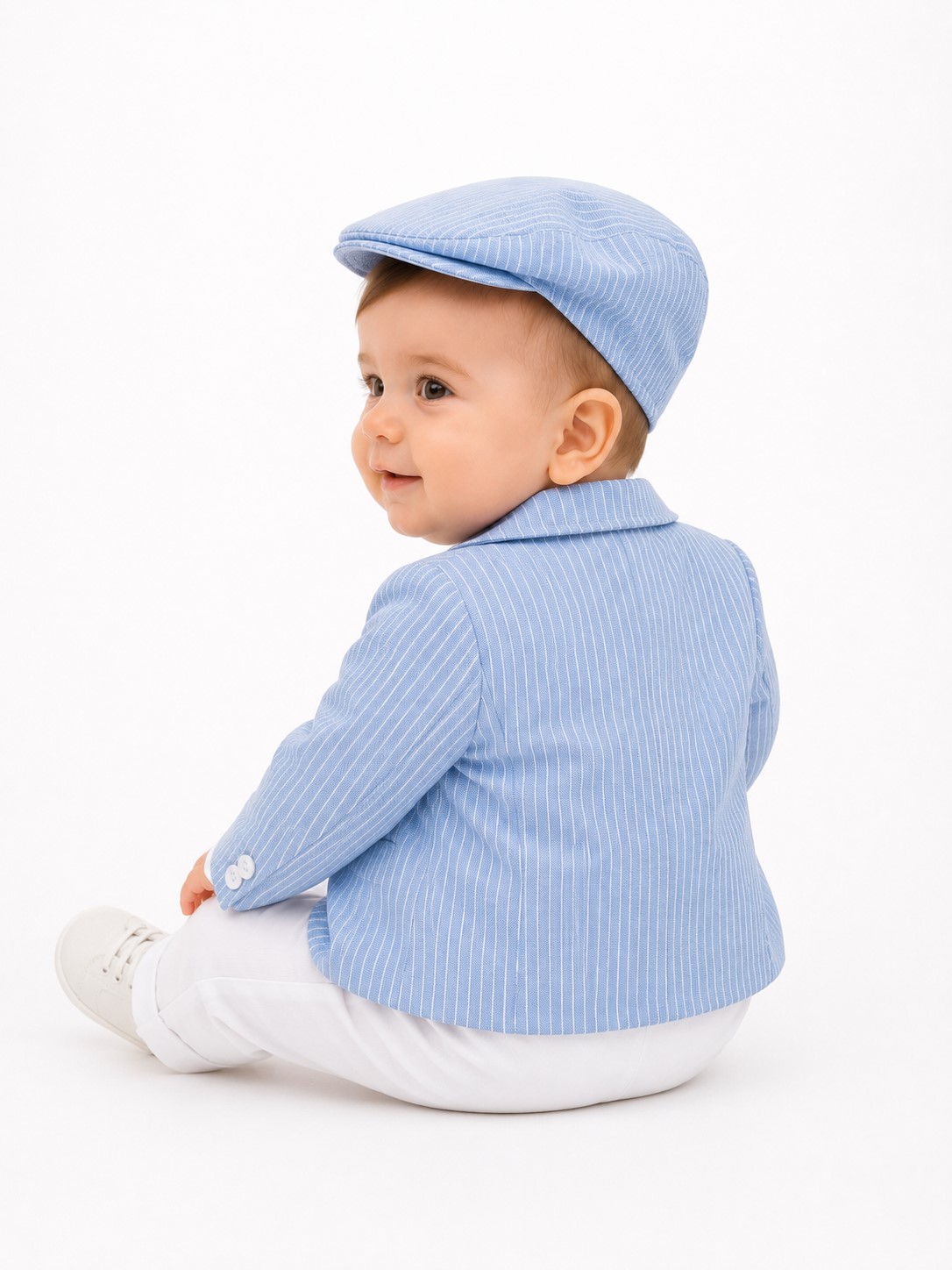 costum botez baieti Noa bleu dungi1
