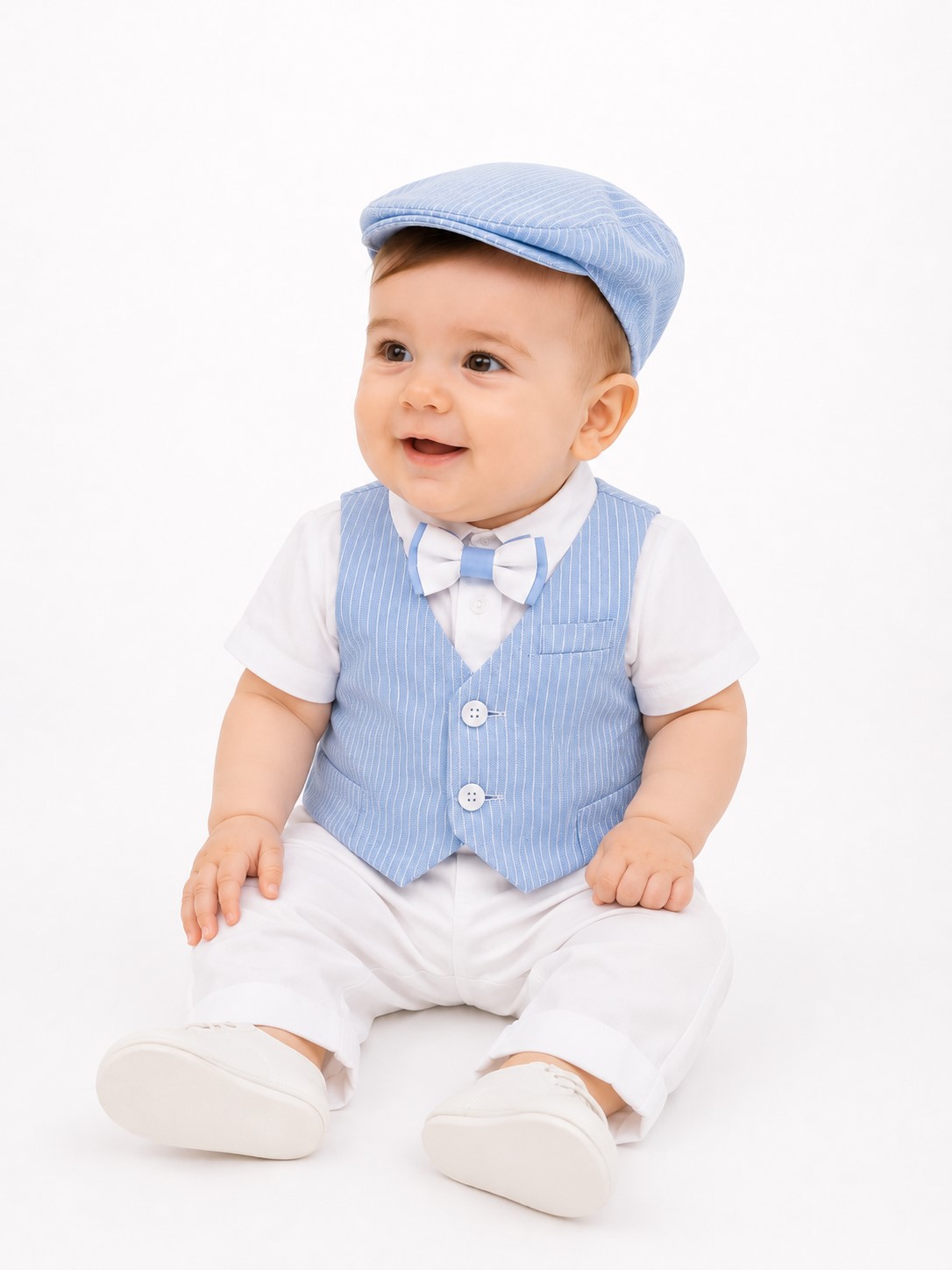 costum botez baieti Noa bleu dungi2