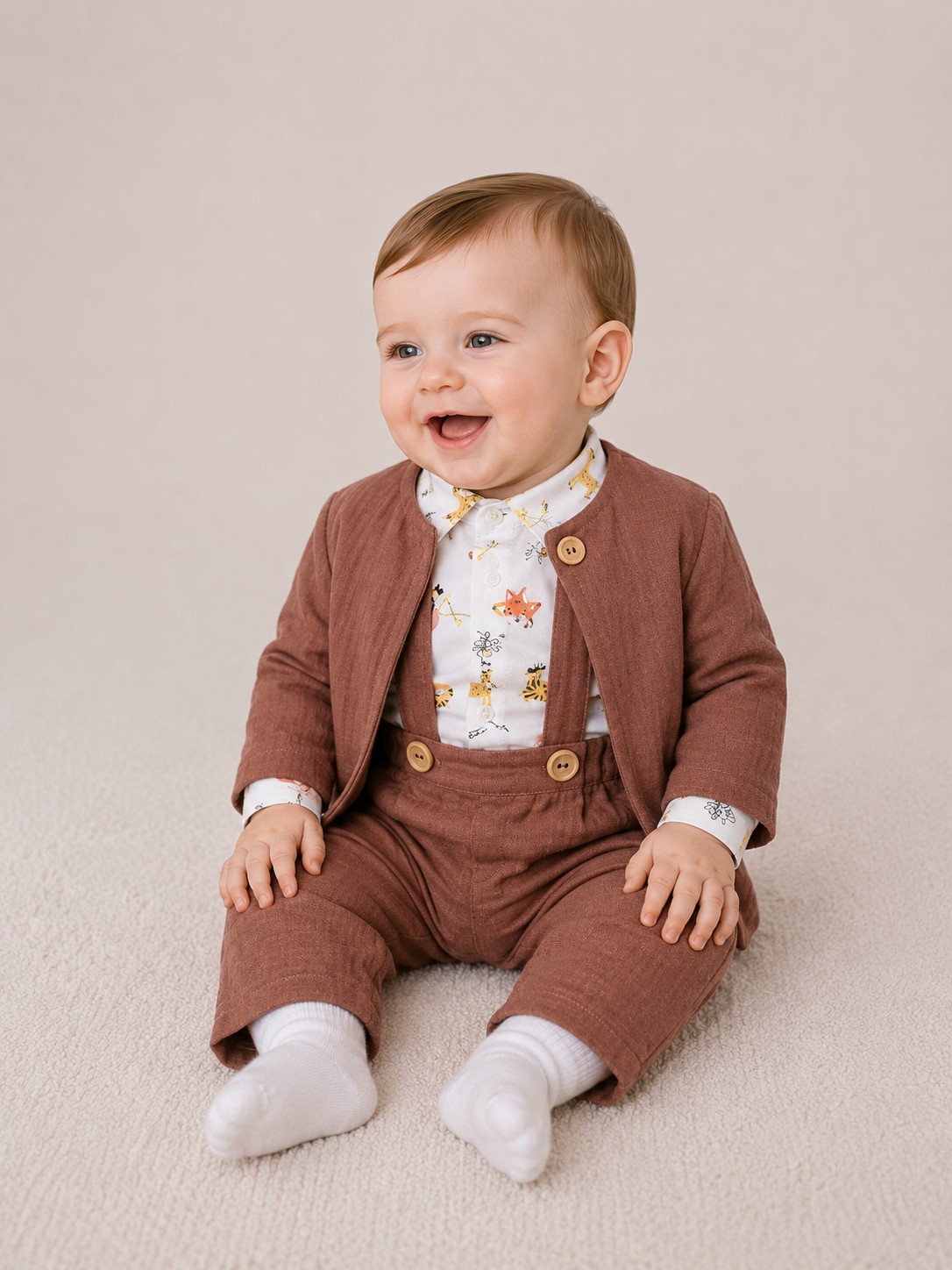 costum botez baieti safari maro