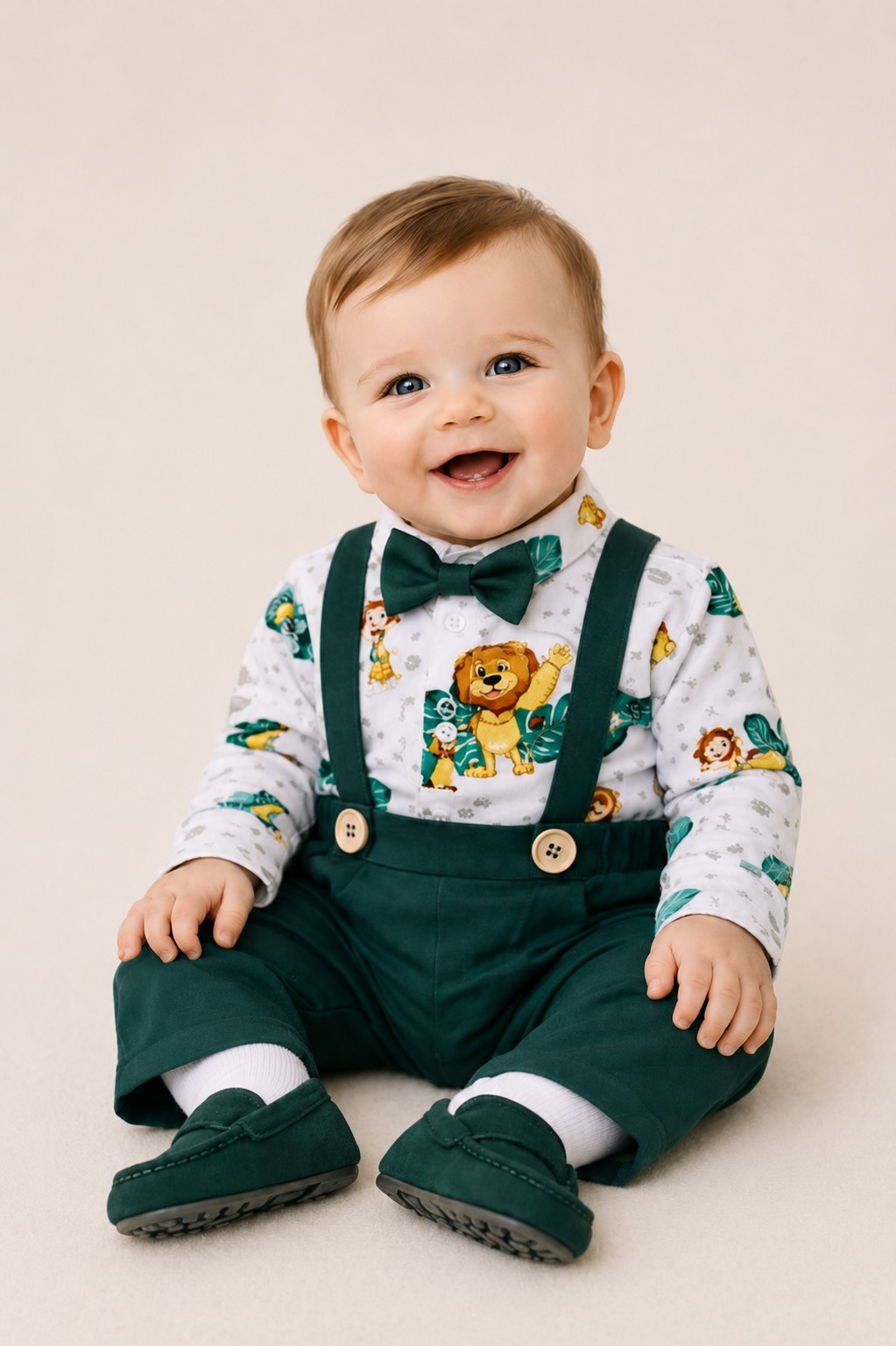 costum botez baieti safari verde