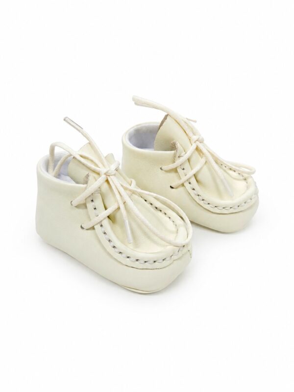 Mocasin botez din piele naturala crem