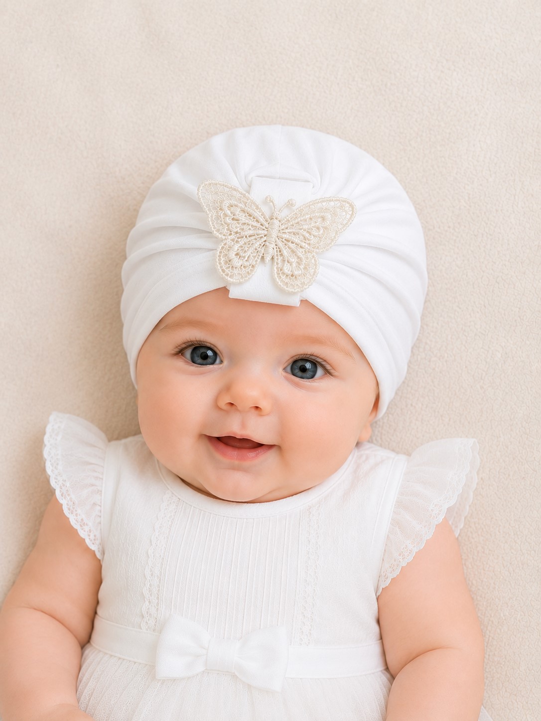 turban botez fete crem fluturas T213 1