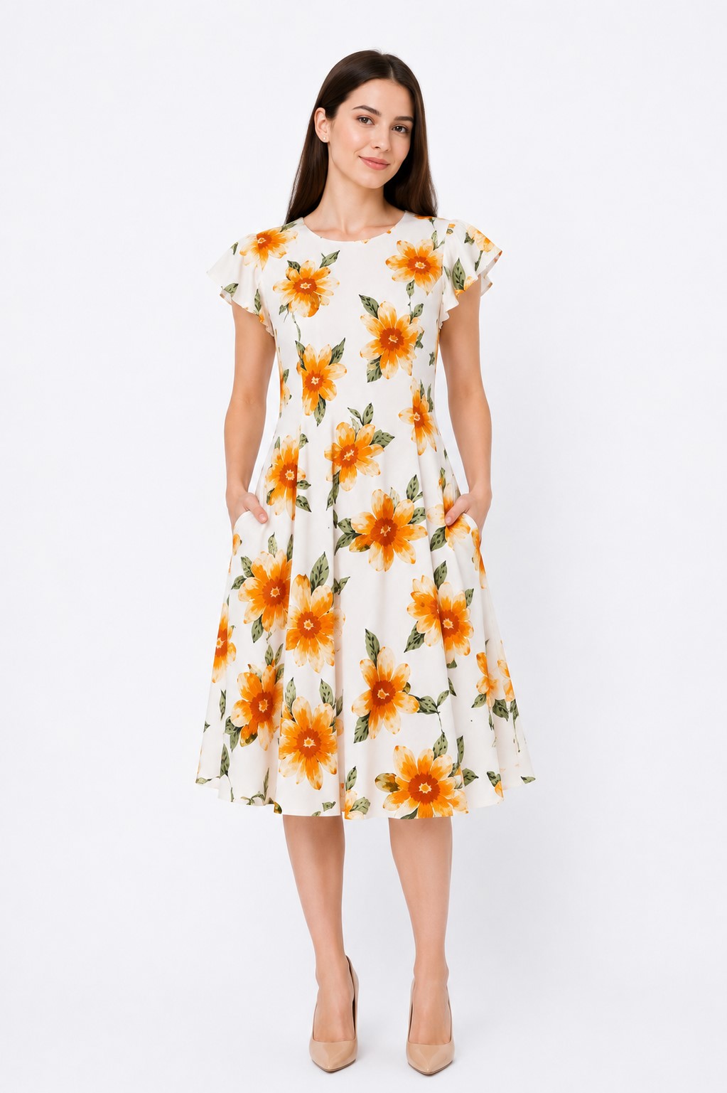 rochie vaporoasa vascoza FLORIA orange