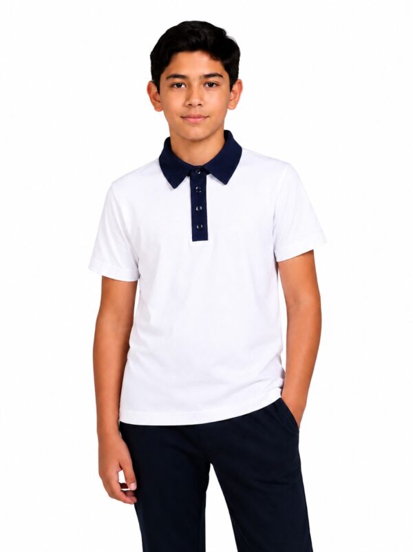 Tricou polo scoala baieti ROMA alb contrast