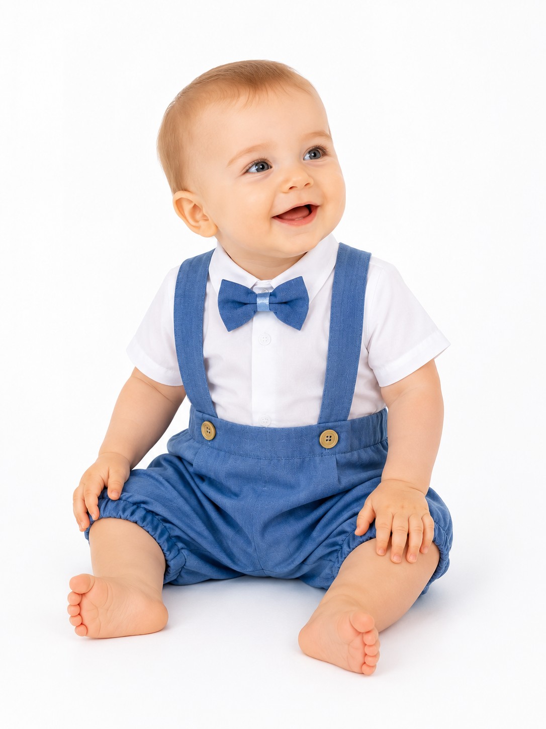 Costum botez baieti de vara ALEX albastru prafuit 2