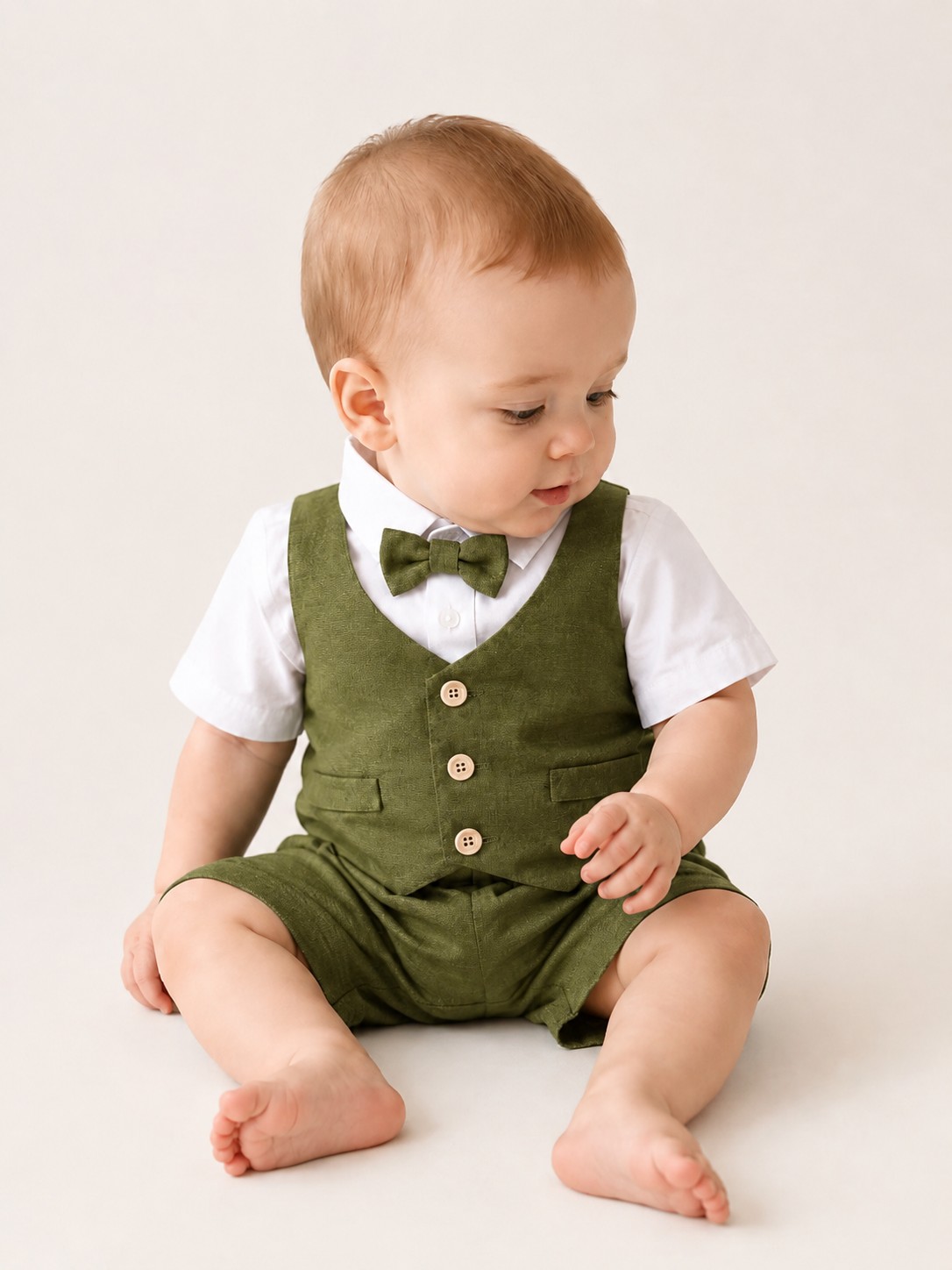 Costum botez baieti de vara CATALIN verde olive