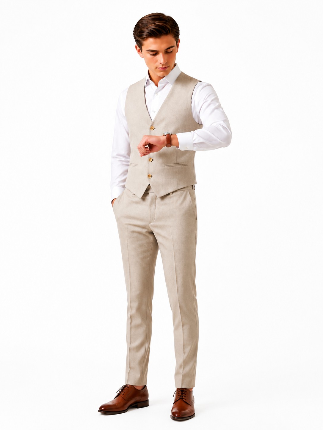 Costum elegant bej băieți CAIUS12-16 ani 2