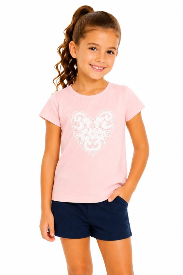 Tricou bumbac fete HEART roz pal