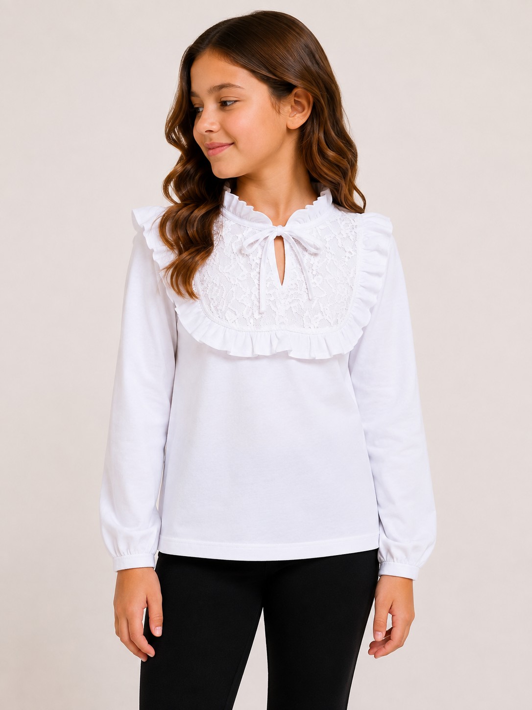 Bluza alba eleganta fete dantela MIRA