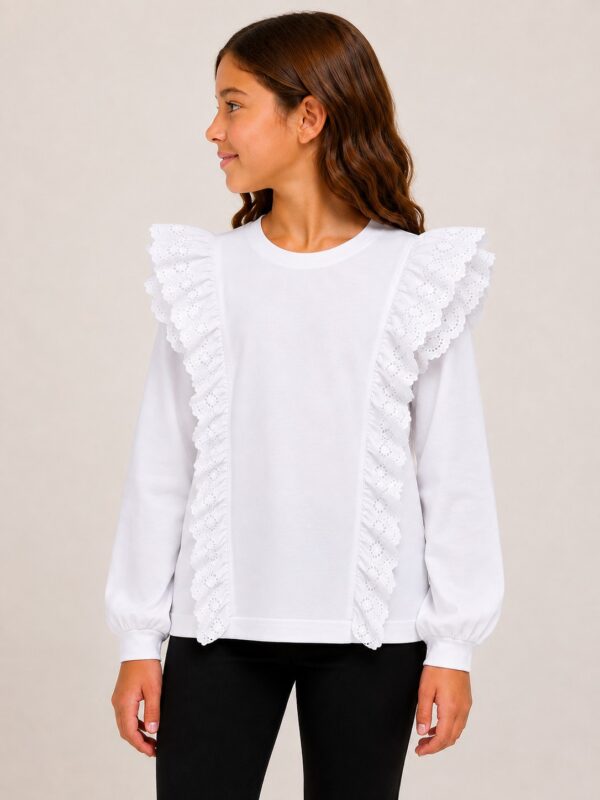 Bluza alba eleganta fete volane MIRUNA