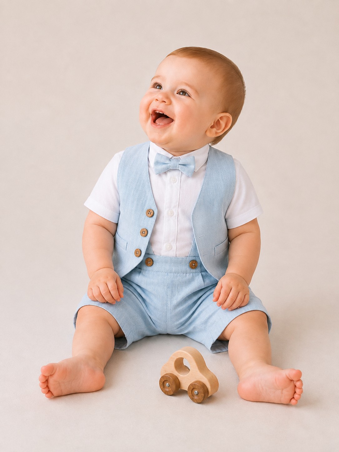 Costum botez baieti de vara VICTOR albastru deschis 3