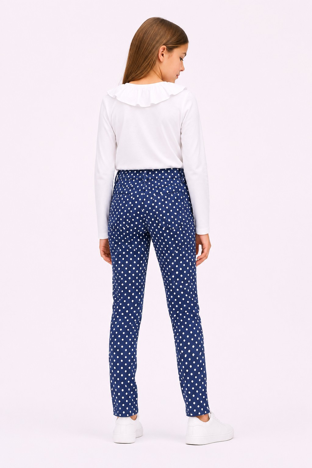 Pantaloni fete bleumarin cu buline albe LETITIA 3