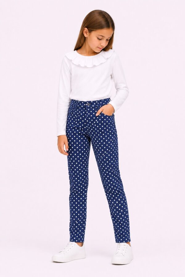 Pantaloni fete bleumarin cu buline albe LETITIA