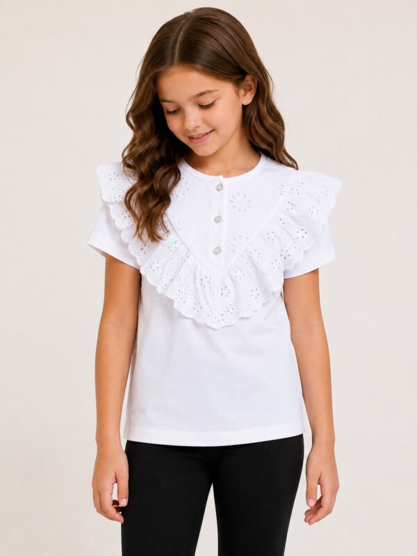 Tricou alb pentru fete dantela MARIA