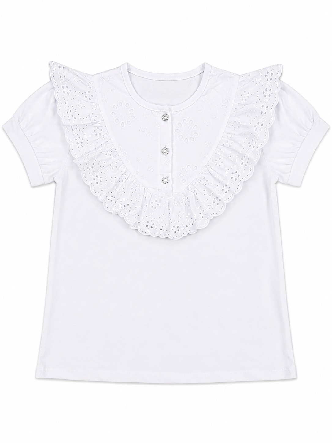 Tricou alb pentru fete cu dantela si volanase la guler 3