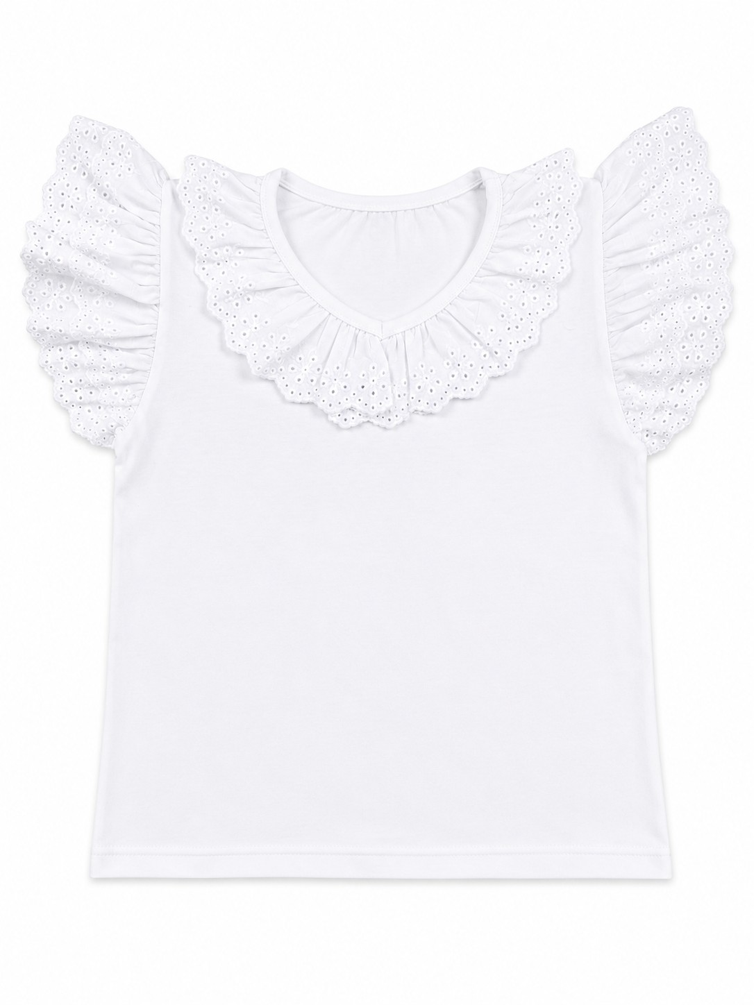 Tricou alb pentru fete cu volane MIRELA