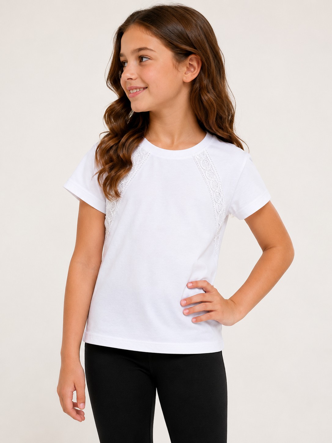 Tricou alb pentru fete model cu dantela MAYA