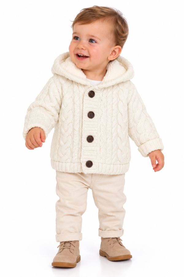 Cardigan tricotat imblanit bebelusi crem