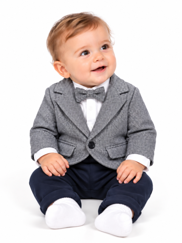 Costum botez tip salopeta cu sacou