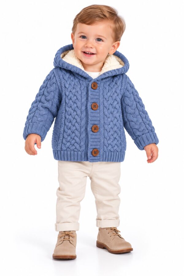 Cardigan tricotat imblanit bebelusi bleu LUCA