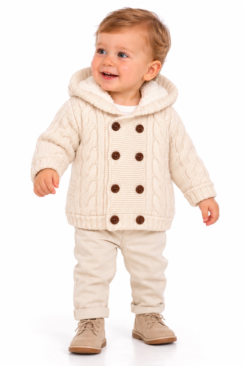cardigan tricotat imblanit bebelusi crem