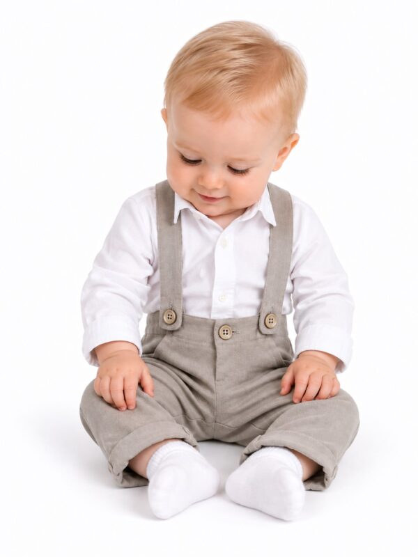 Pantaloni bebe cu bretele DAVID bej