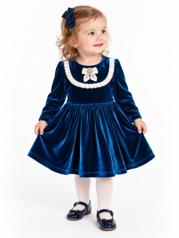 Rochie catifea fete ANNELIA albastra