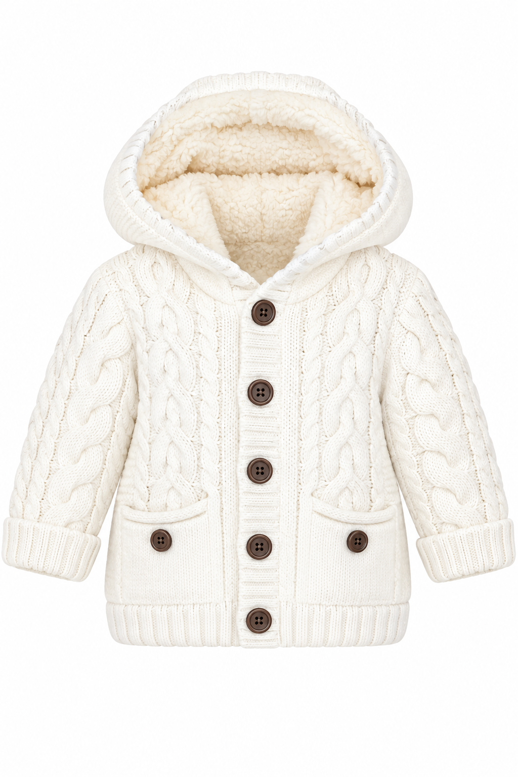 Cardigan crem din tricot cu glugă