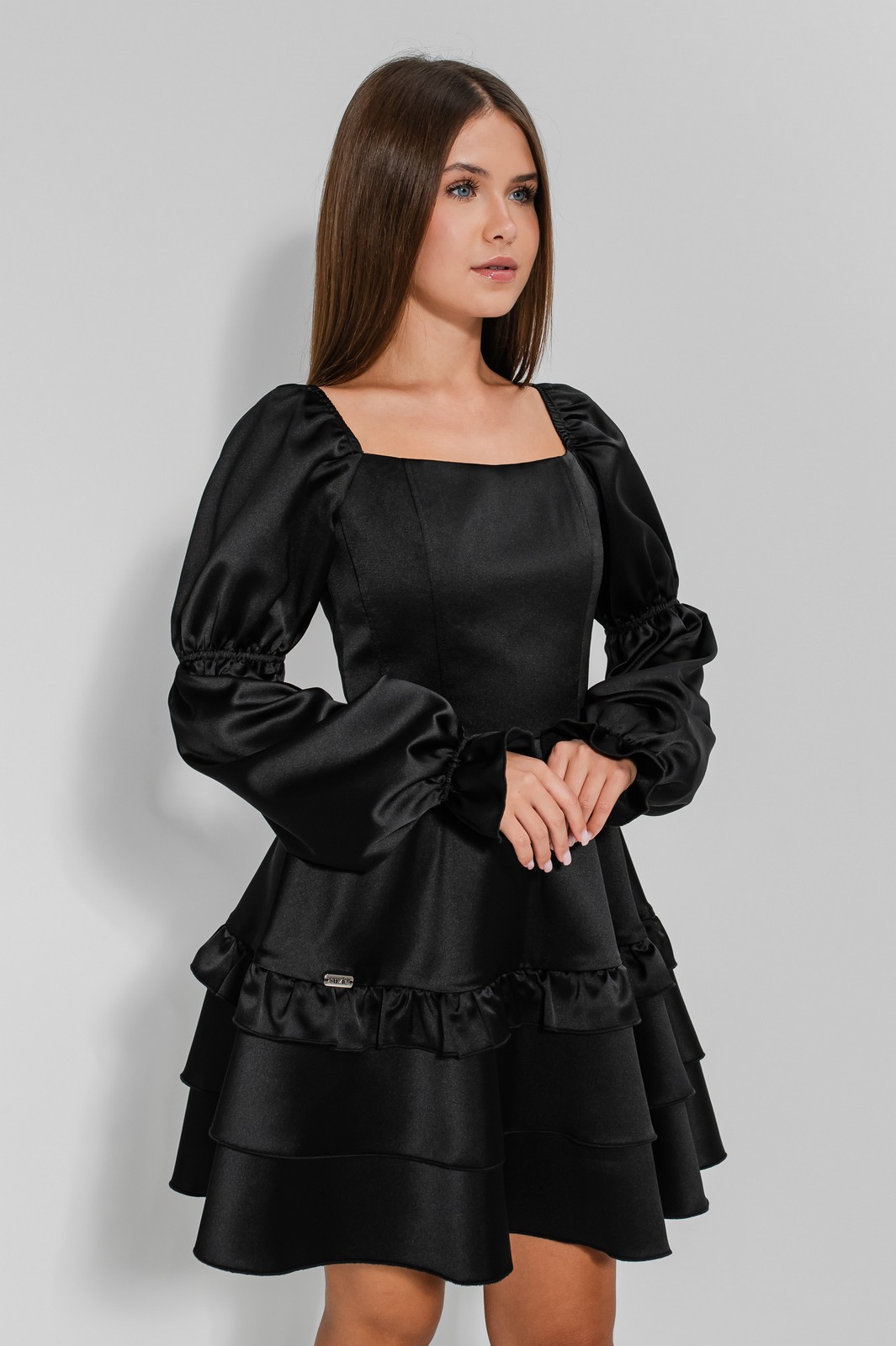 Rochie elegantă fete 11-14 ani Raisa neagră cu volane1