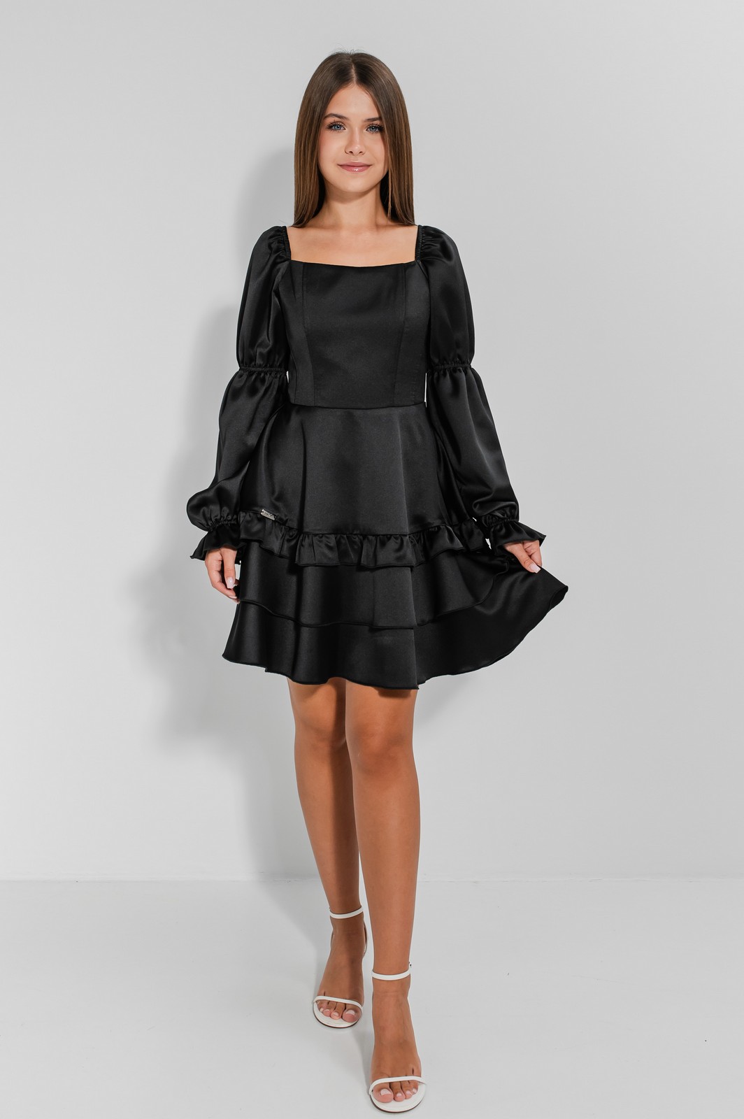 Rochie elegantă fete 11-14 ani Raisa neagră cu volane3