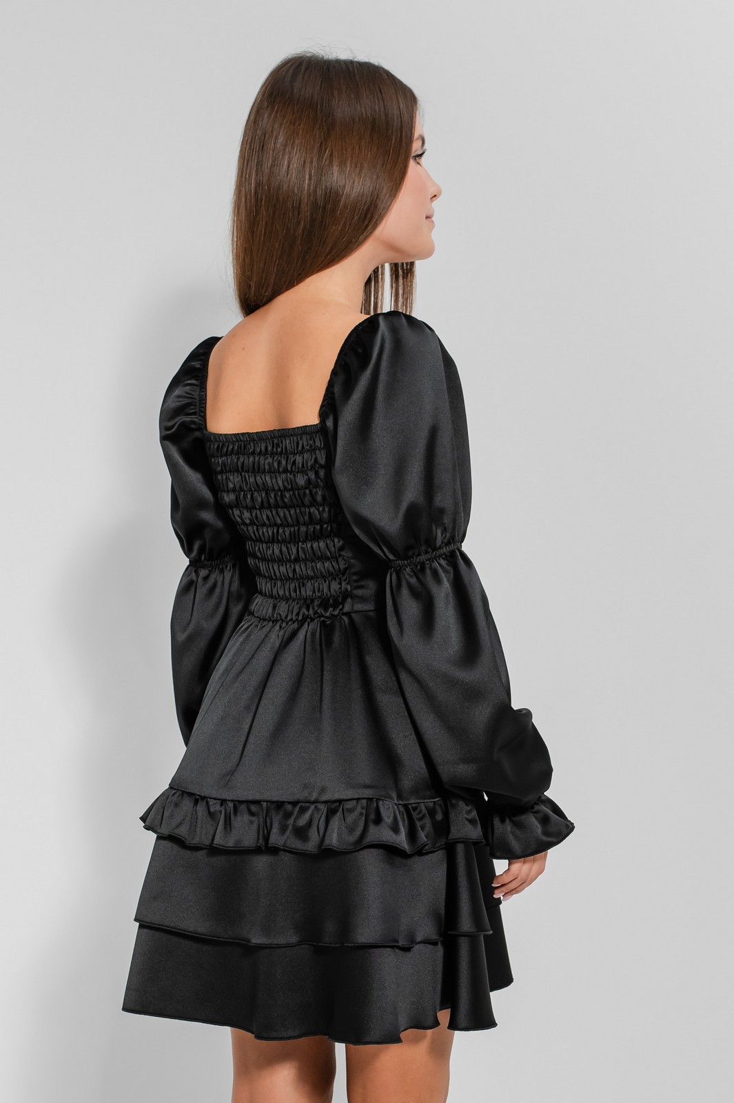 Rochie elegantă fete 11-14 ani Raisa neagră cu volane5