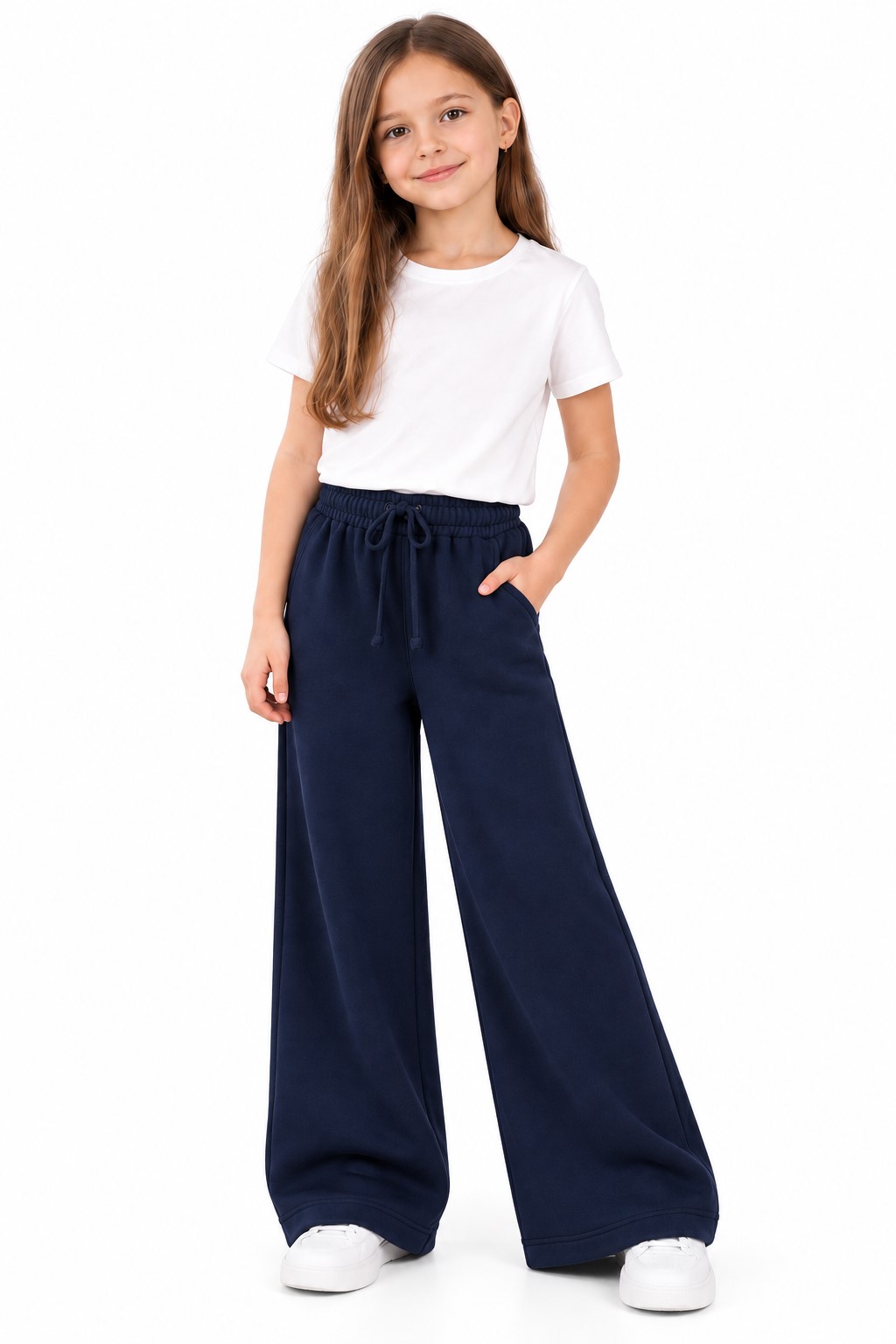 pantaloni fete evazati bleumarin